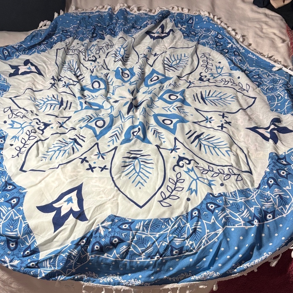 Blue and White Mandala Tapestry